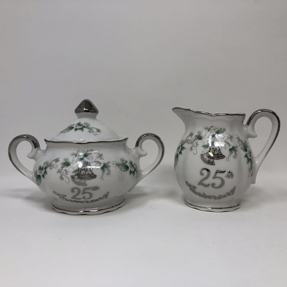 Sugar Dish and Creamer Lefton 25th Anniversary Hand Painted Porcelain #1135